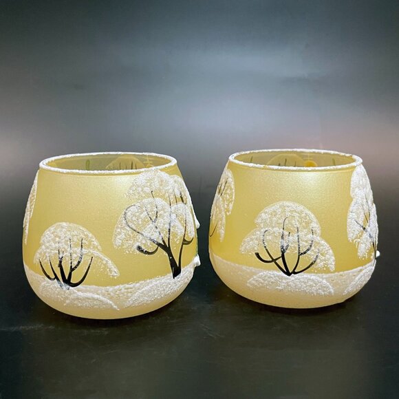 Annín Glassworks Hand Painted Glass Votive Candle Holders Czech 3.5" x 3" - Picture 3 of 5